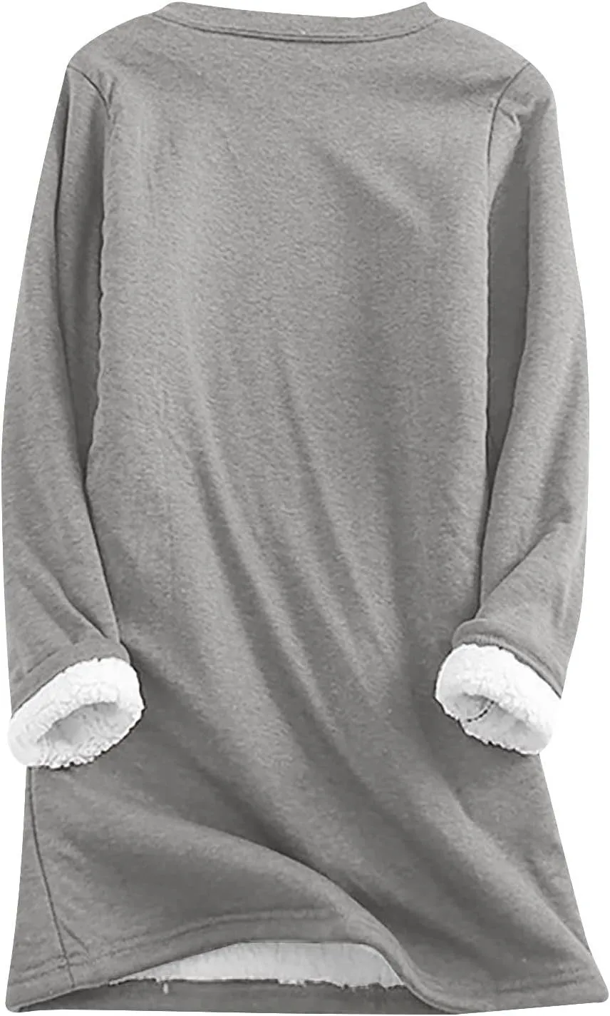 2 PCS Outfits Womens Fleece Sherpa Lined Sweatsuits Funny Long Sleeve Tops and Sweat Pants Winter Warm Tracksuit Set