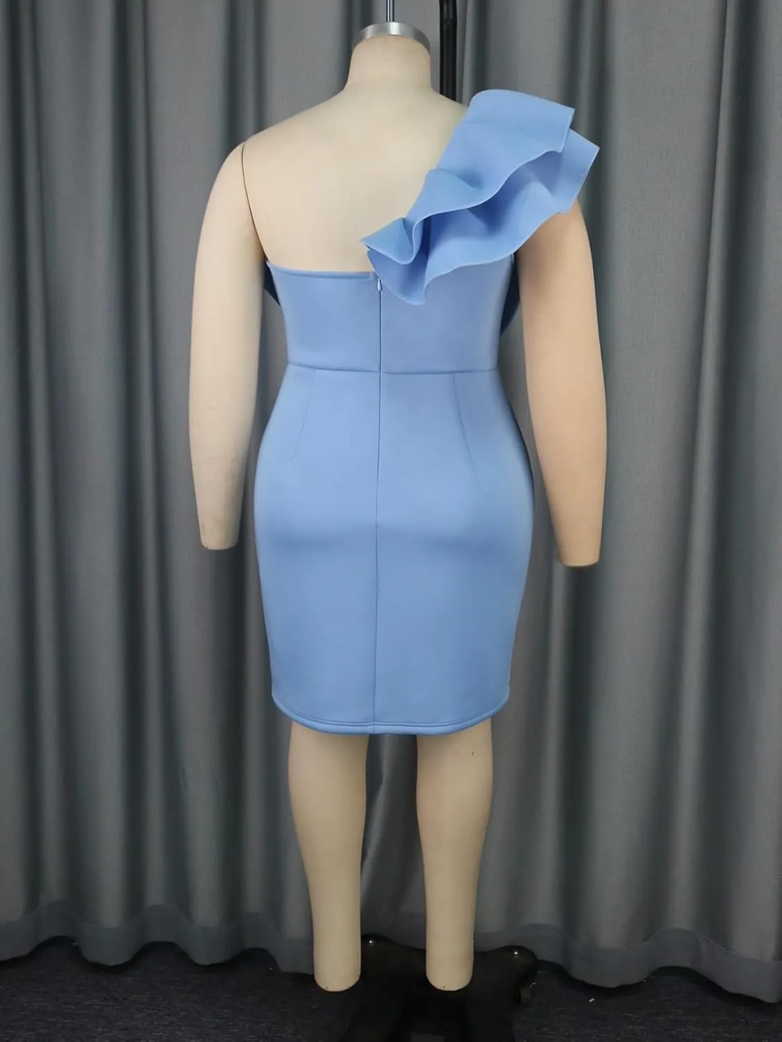 2024 Women's Elegant Big Bow Party Cocktail Blue Dress Sexy Ruffle One Shoulder Bodycon Floral Decorated Mini Dress