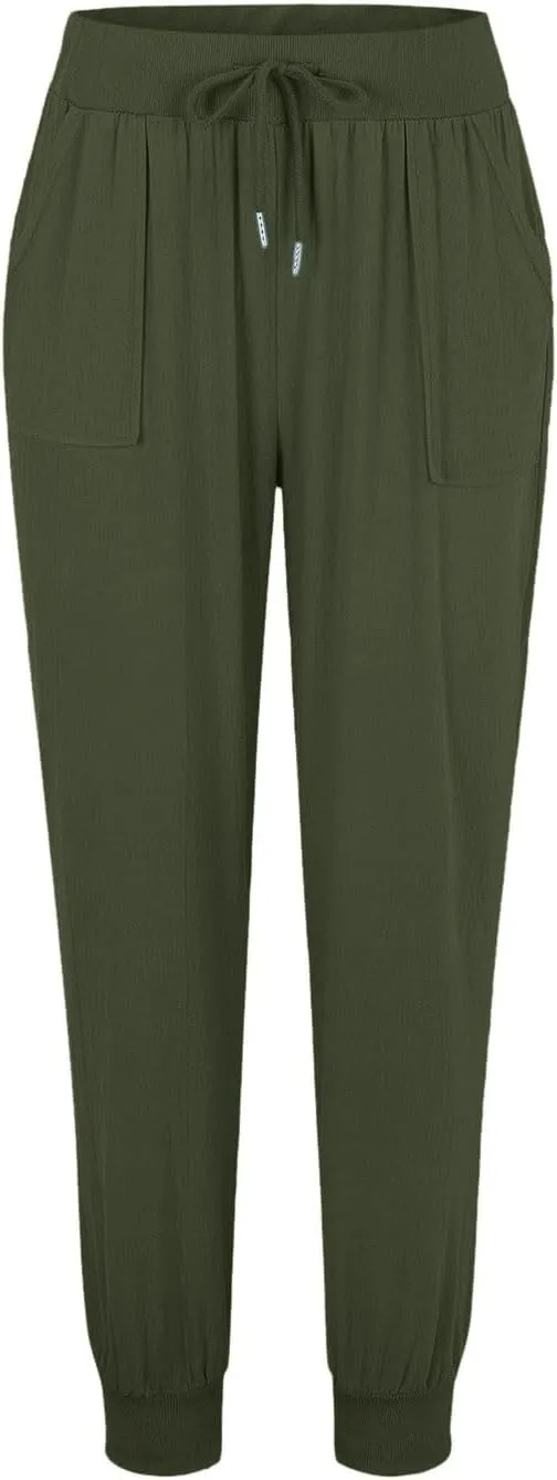 2025 Linen Pants for Women, Plus Size Trendy Solid Color Spring Summer Gauze Casual Elastic Waist Comfy Soft Trousers