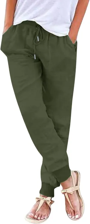 2025 Linen Pants for Women, Plus Size Trendy Solid Color Spring Summer Gauze Casual Elastic Waist Comfy Soft Trousers