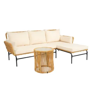 3 Pieces Outdoor Patio Wicker Furniture Sets Table And Chairs With Thick Cushion Outdoor Sofa Set Wicker And Cushion - Natural Yellow / Creme by Couch.com