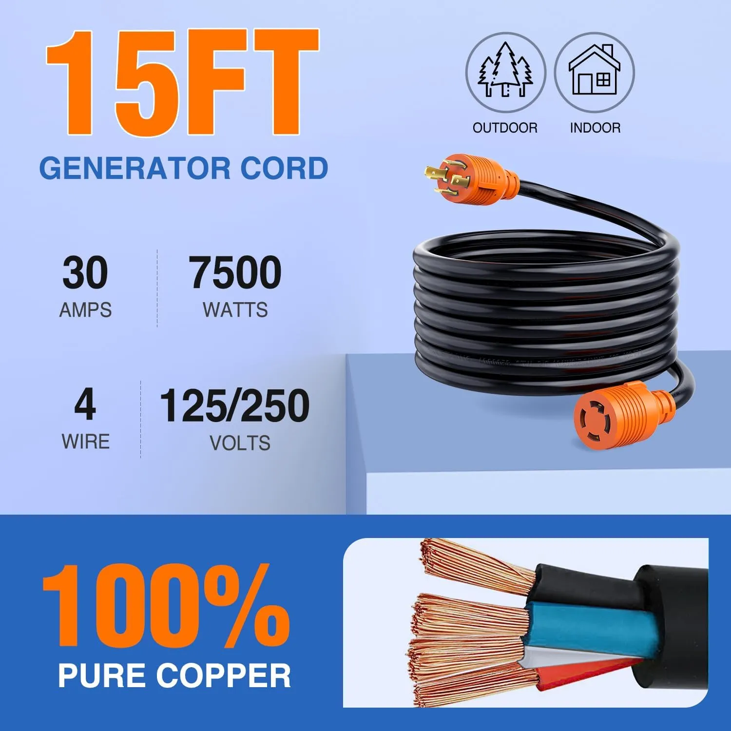 30Amp 15FT Generator Extension Cord