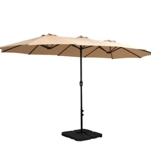 4.57m Outdoor Umbrella | w/Base Stand | Beach Pole Garden Tilt | Beige