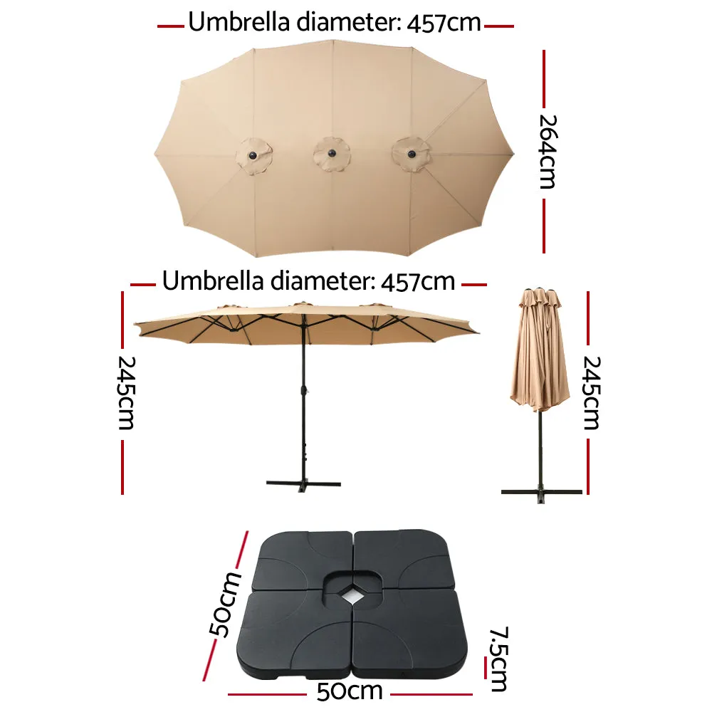 4.57m Outdoor Umbrella | w/Base Stand | Beach Pole Garden Tilt | Beige