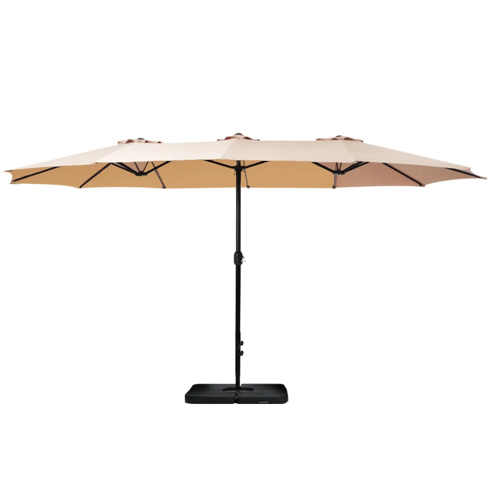 4.57m Outdoor Umbrella | w/Base Stand | Beach Pole Garden Tilt | Beige