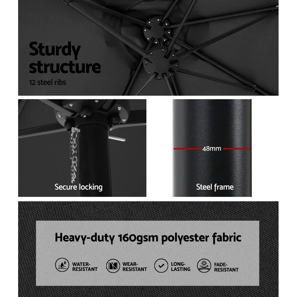 4.57m Outdoor Umbrella | w/Base Stand | Beach Pole Garden Tilt | Black