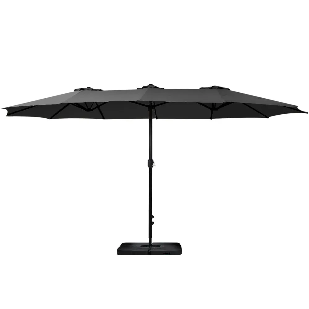 4.57m Outdoor Umbrella | w/Base Stand | Beach Pole Garden Tilt | Black