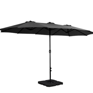 4.57m Outdoor Umbrella | w/Base Stand | Beach Pole Garden Tilt | Black