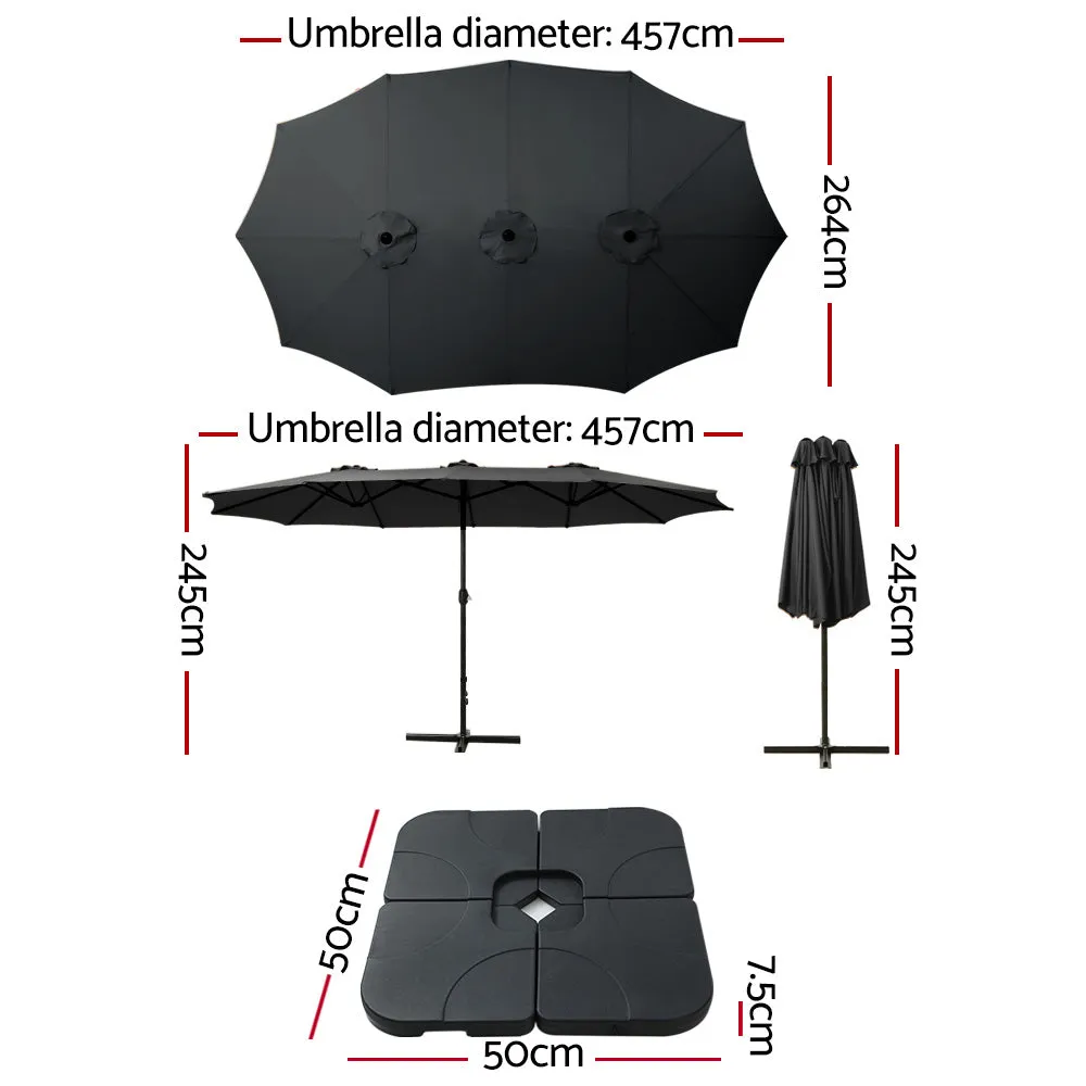 4.57m Outdoor Umbrella | w/Base Stand | Beach Pole Garden Tilt | Black