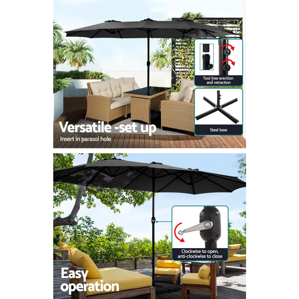 4.57m Outdoor Umbrella | w/Base Stand | Beach Pole Garden Tilt | Black