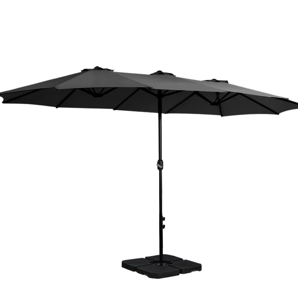 4.57m Outdoor Umbrella | w/Base Stand | Beach Pole Garden Tilt | Black