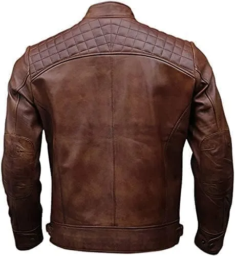 ABz Leathers Brown Leather Jacket - Casual Vintage Brown Distressed Lambskin Motorcycle Jacket for Men