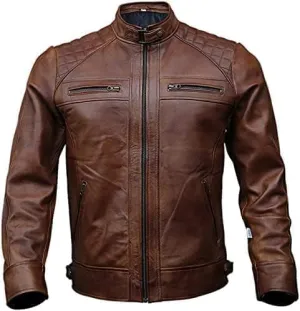 ABz Leathers Brown Leather Jacket - Casual Vintage Brown Distressed Lambskin Motorcycle Jacket for Men