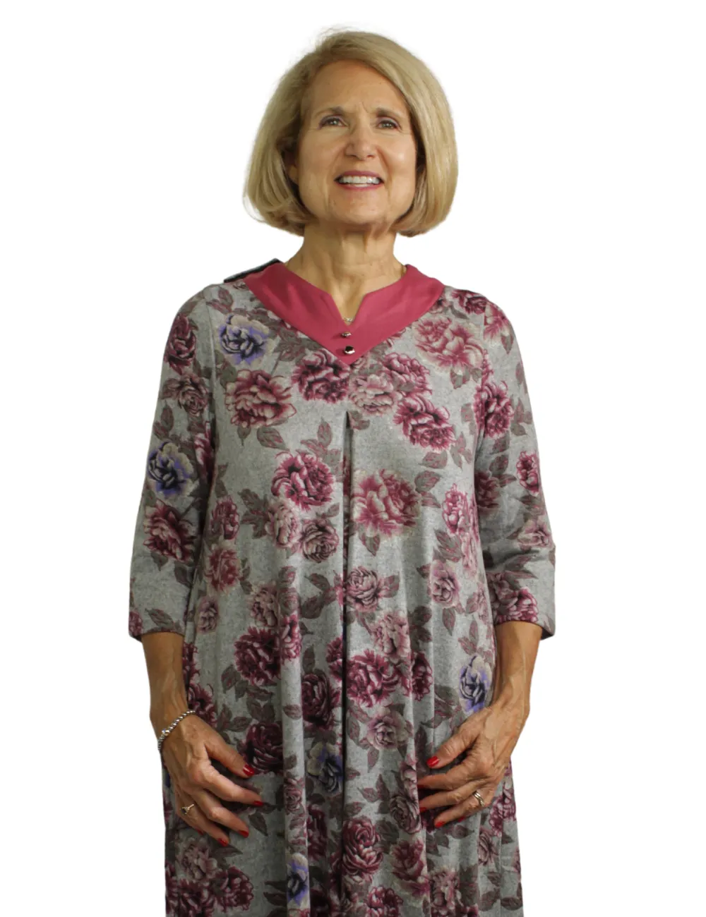 Adaptive Dress with Notched Neckline - Pink Floral