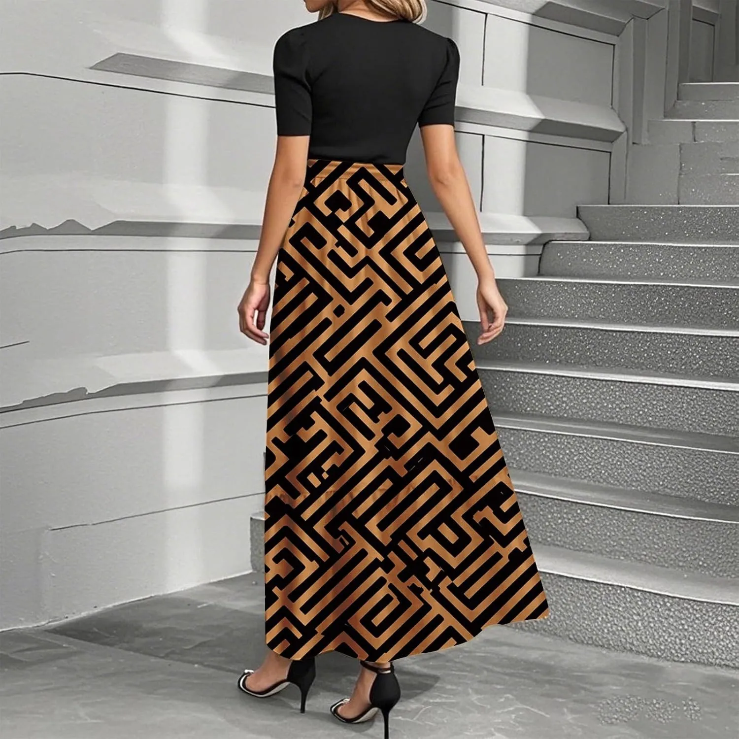 ADHOWBEW Dresses for Women 2025 Beach Casual Plus Size Trendy Flower O Neck Sexy Elegant Empire Waist Short Sleeve Dresses