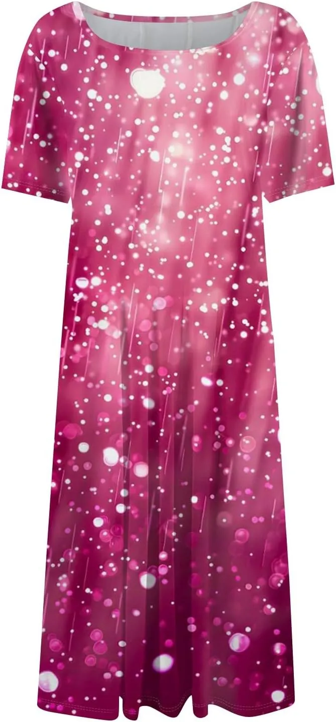 ADHOWBEW Summer Dresses for Women 2025 Vacation Cute Casual Trendy Sexy Loose Fit Beach O Neck Short Sleeve Dresses