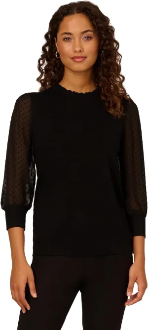 Adrianna Papell Women's Clip Dot Sleeve Twofer Sweater
