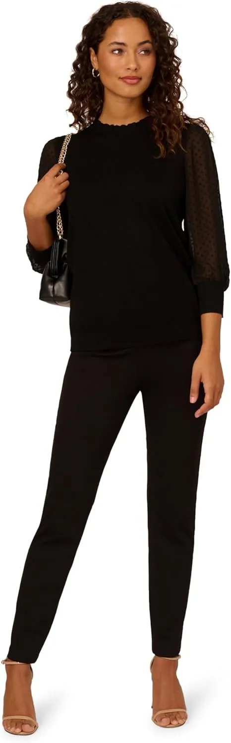 Adrianna Papell Women's Clip Dot Sleeve Twofer Sweater