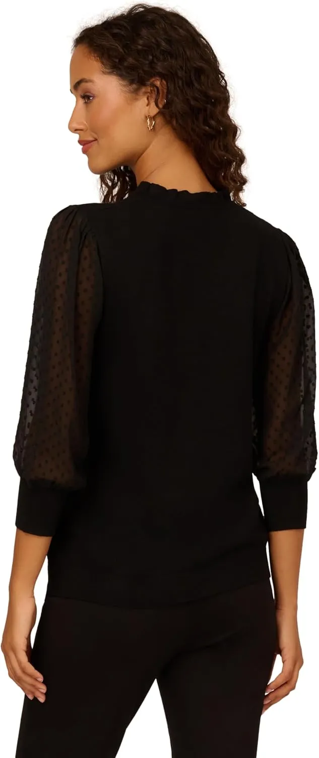 Adrianna Papell Women's Clip Dot Sleeve Twofer Sweater