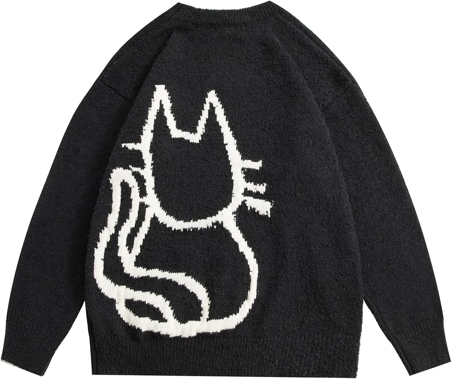 Aelfric Eden Women's Pullover Sweater Hand Drawn Cat Graphic Printed Oversized Sweater Fall Winter Fashion Couple Tops