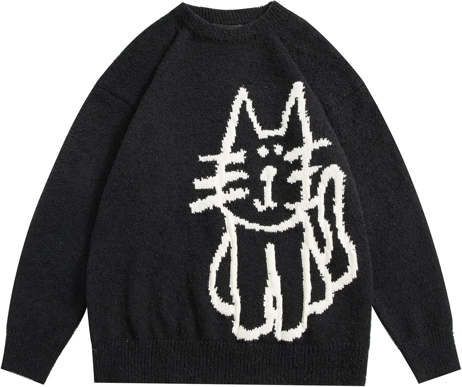 Aelfric Eden Women's Pullover Sweater Hand Drawn Cat Graphic Printed Oversized Sweater Fall Winter Fashion Couple Tops