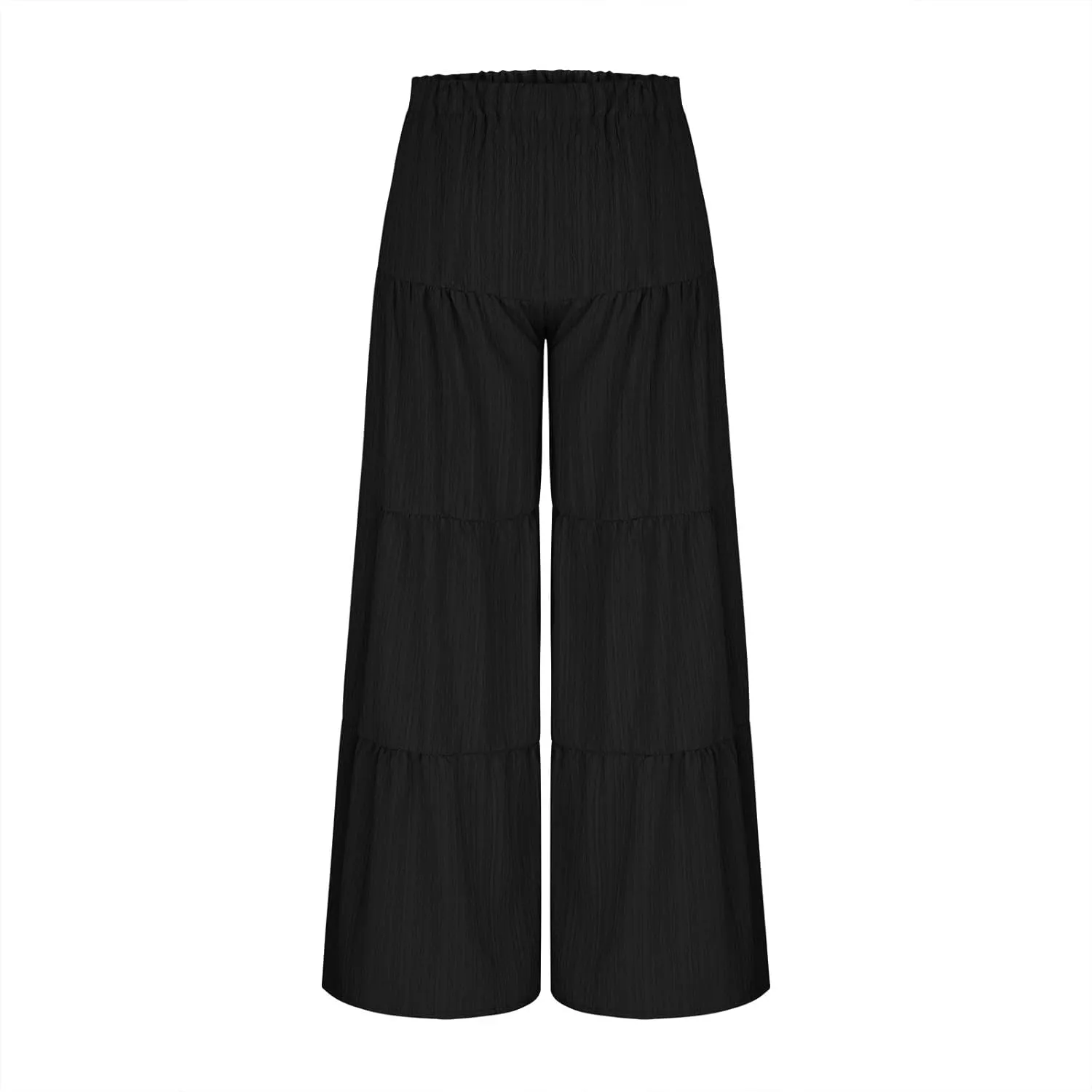 Akklian Flowy Pants for Women Boho Elastic High Waist Ruffle Tiered Wide Leg Beach Palazzo Pants Loose Casual Summer Trousers