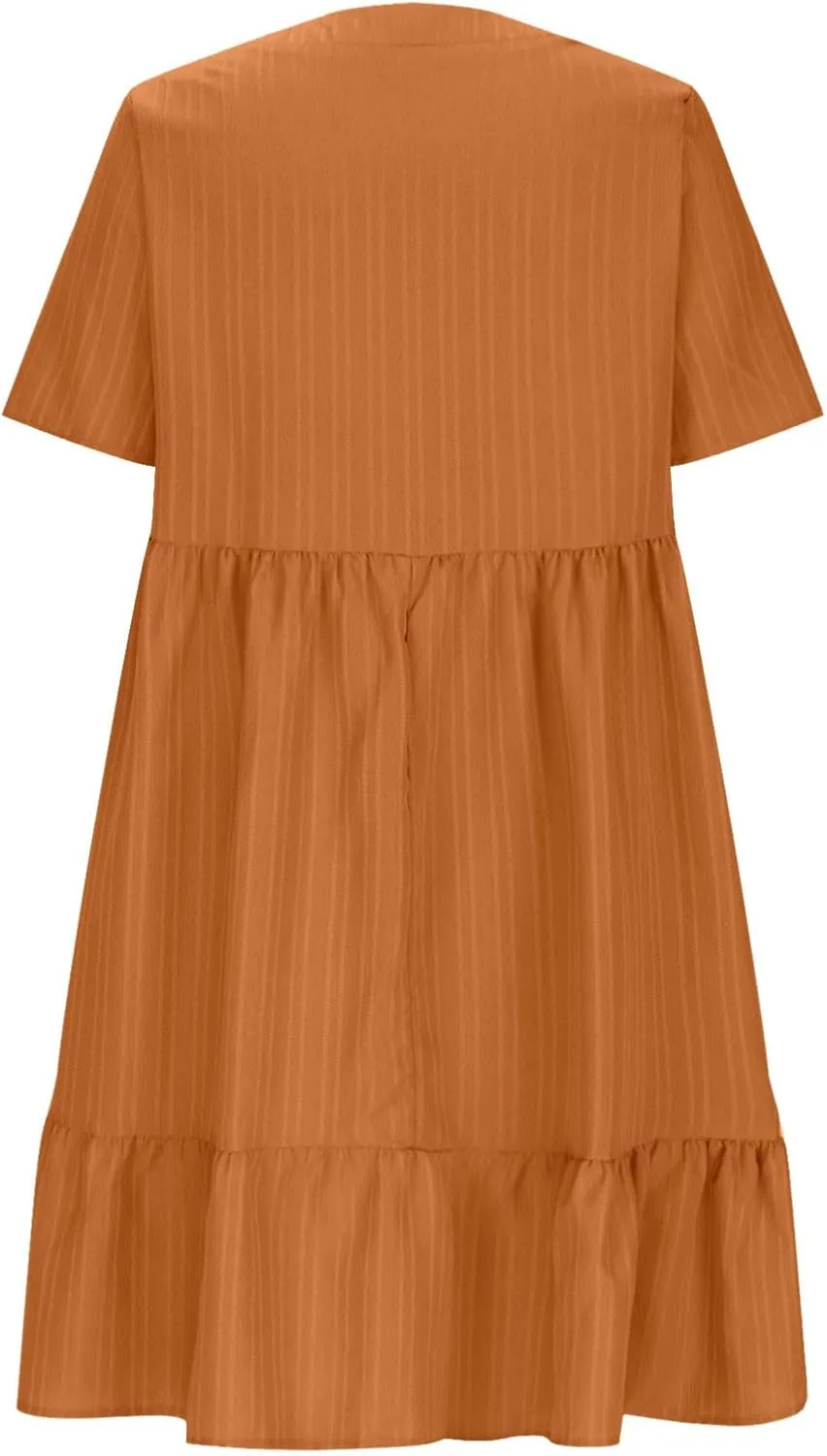 Akklian Summer Dresses for Women 2025 Ruffle Casual V Neck Mini Dress Short Sleeve A-Line Flowy Swing Beach Dress Sundress