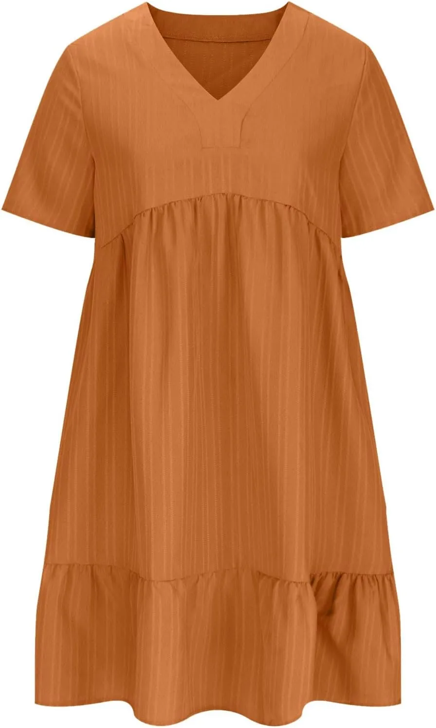 Akklian Summer Dresses for Women 2025 Ruffle Casual V Neck Mini Dress Short Sleeve A-Line Flowy Swing Beach Dress Sundress