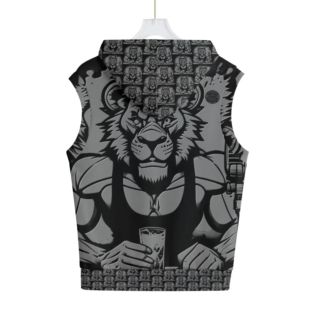 All-Over Print Unisex Hooded Vest | 310GSM Cotton black/grey Leo print