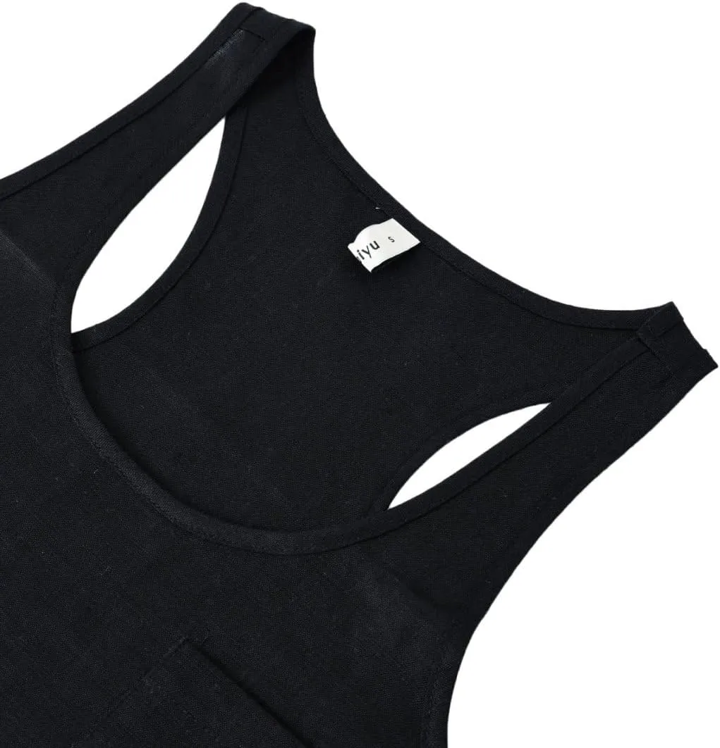 Amazhiyu Women's 100% Linen Summer Scoop Neck Sleeveless Racerback Tank Top