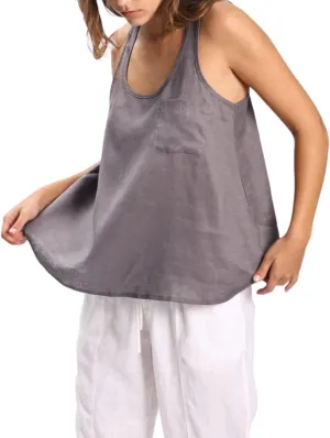 Amazhiyu Women's 100% Linen Summer Scoop Neck Sleeveless Racerback Tank Top