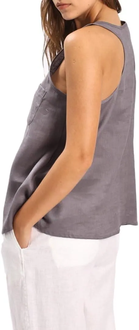Amazhiyu Women's 100% Linen Summer Scoop Neck Sleeveless Racerback Tank Top