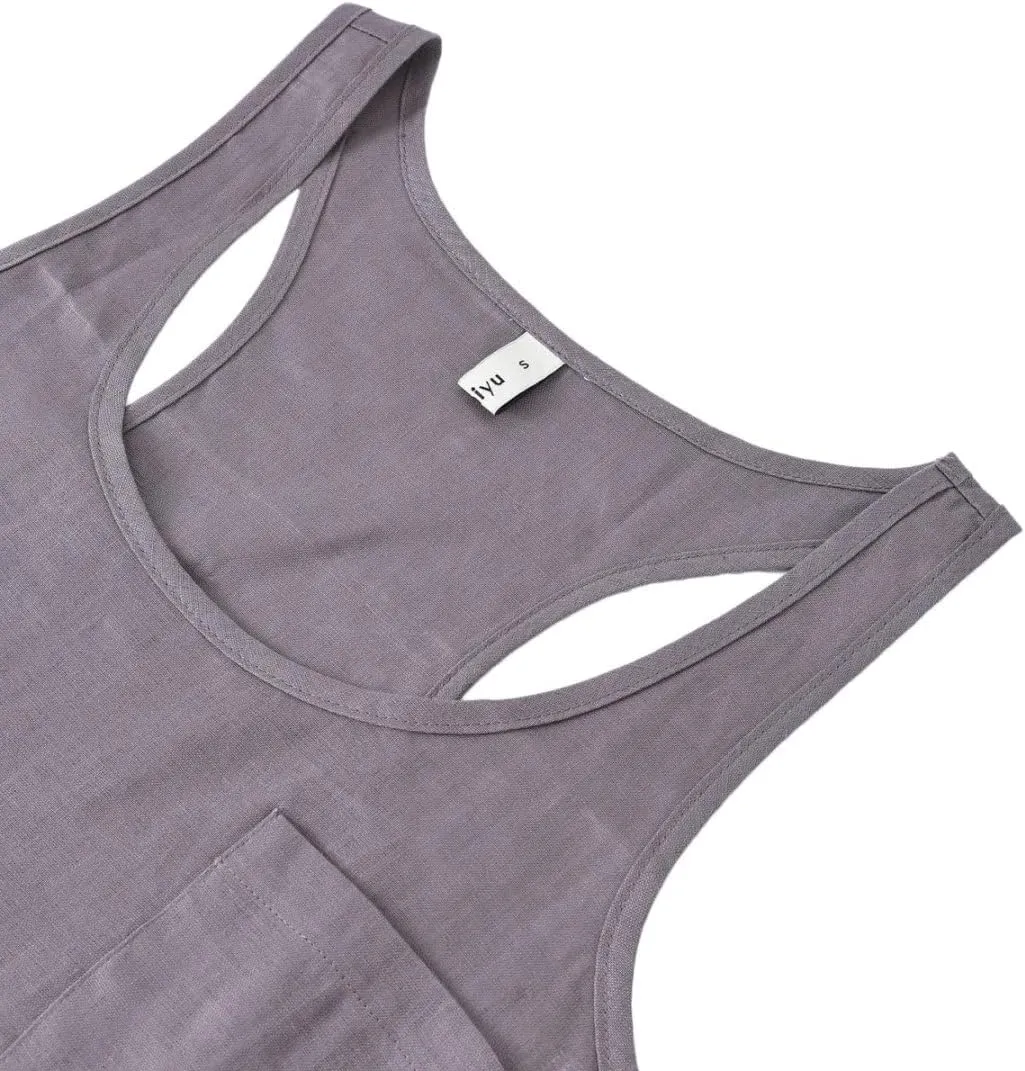 Amazhiyu Women's 100% Linen Summer Scoop Neck Sleeveless Racerback Tank Top