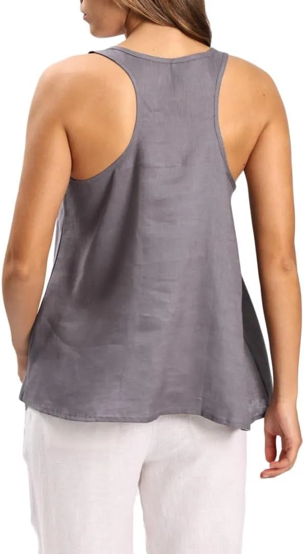Amazhiyu Women's 100% Linen Summer Scoop Neck Sleeveless Racerback Tank Top