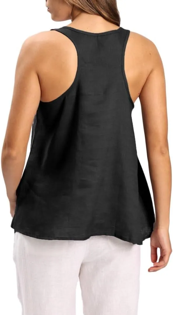 Amazhiyu Women's 100% Linen Summer Scoop Neck Sleeveless Racerback Tank Top