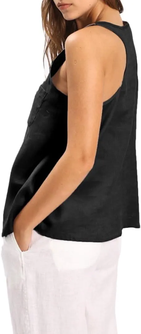 Amazhiyu Women's 100% Linen Summer Scoop Neck Sleeveless Racerback Tank Top