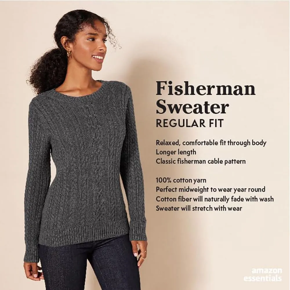 Amazon Essentials Women's Fisherman Cable Long-Sleeve Crewneck Sweater (Available in Plus Size)