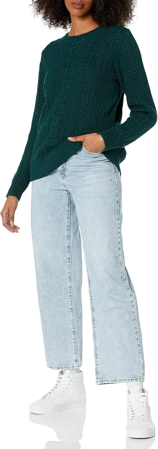 Amazon Essentials Women's Fisherman Cable Long-Sleeve Crewneck Sweater (Available in Plus Size)