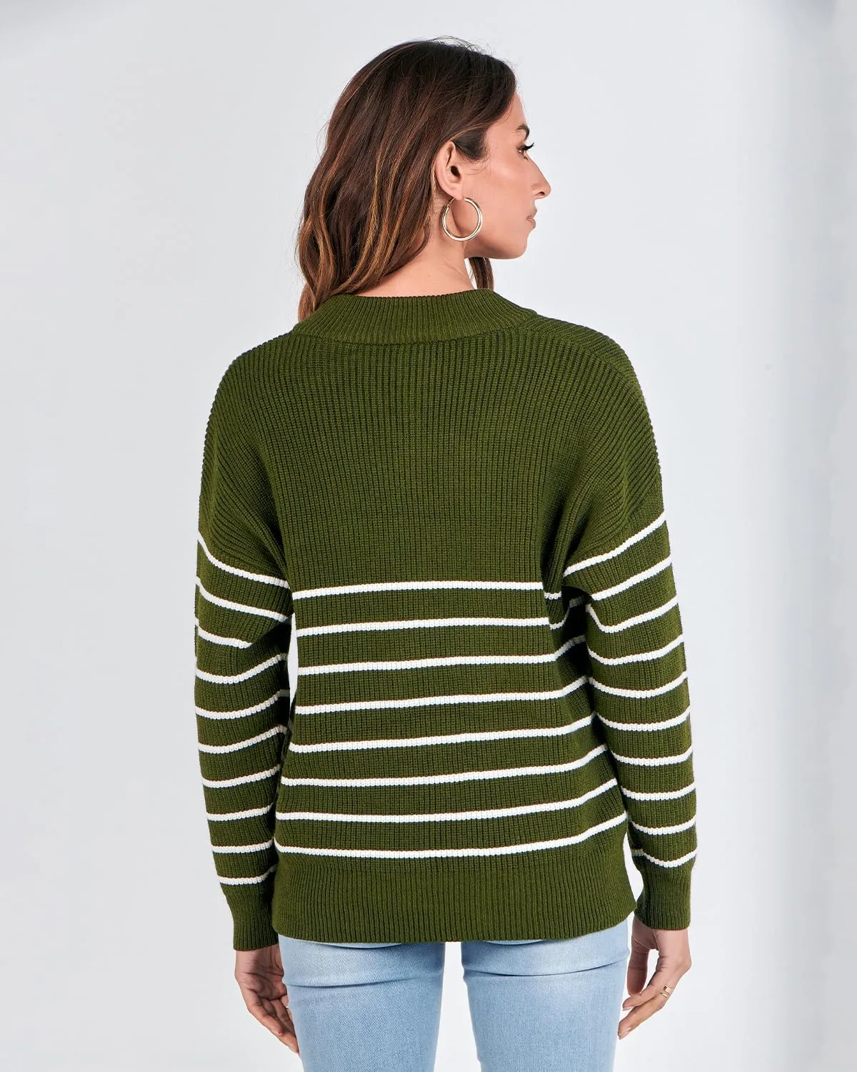 Amkoyam Women's Striped Sweaters 2023 Long Sleeves Knitted Casual Pullovers Loose Shirt Tops with Button Fall Winter