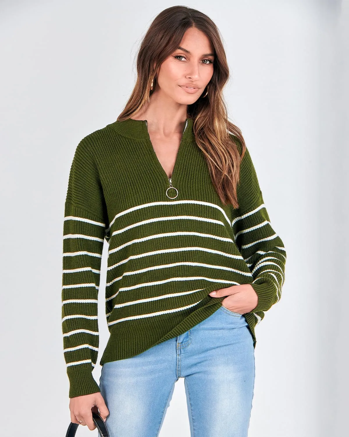 Amkoyam Women's Striped Sweaters 2023 Long Sleeves Knitted Casual Pullovers Loose Shirt Tops with Button Fall Winter