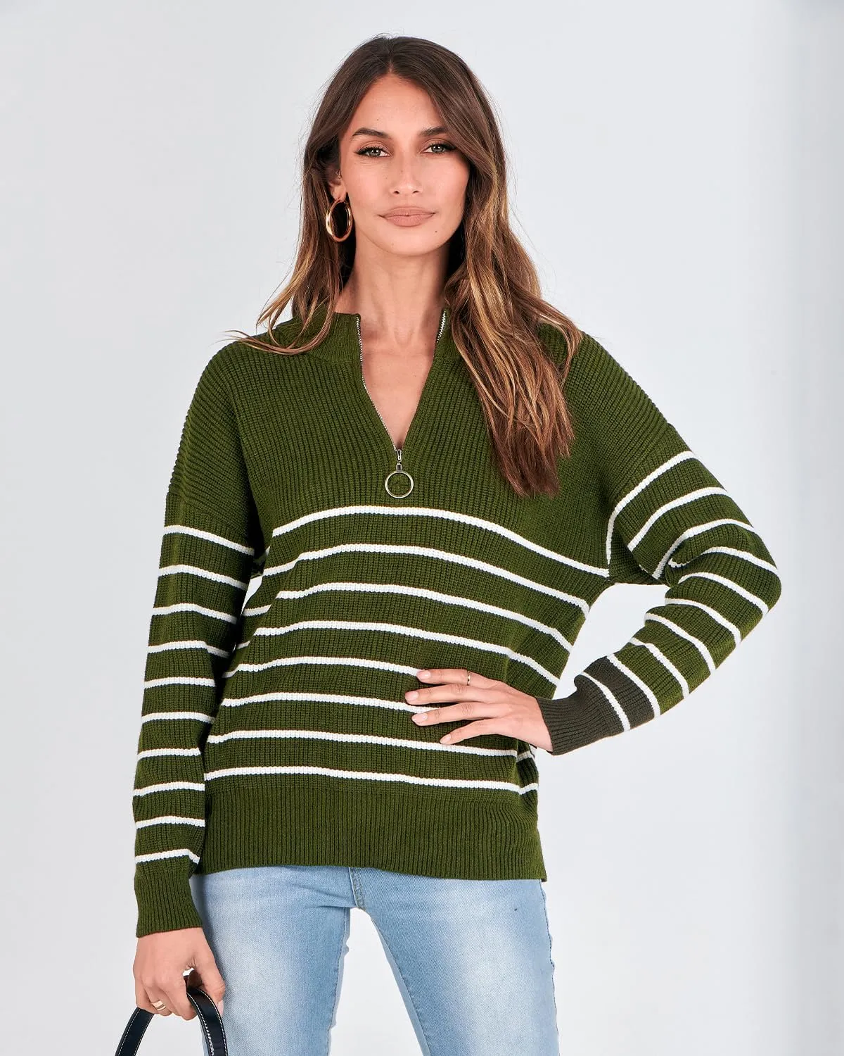 Amkoyam Women's Striped Sweaters 2023 Long Sleeves Knitted Casual Pullovers Loose Shirt Tops with Button Fall Winter