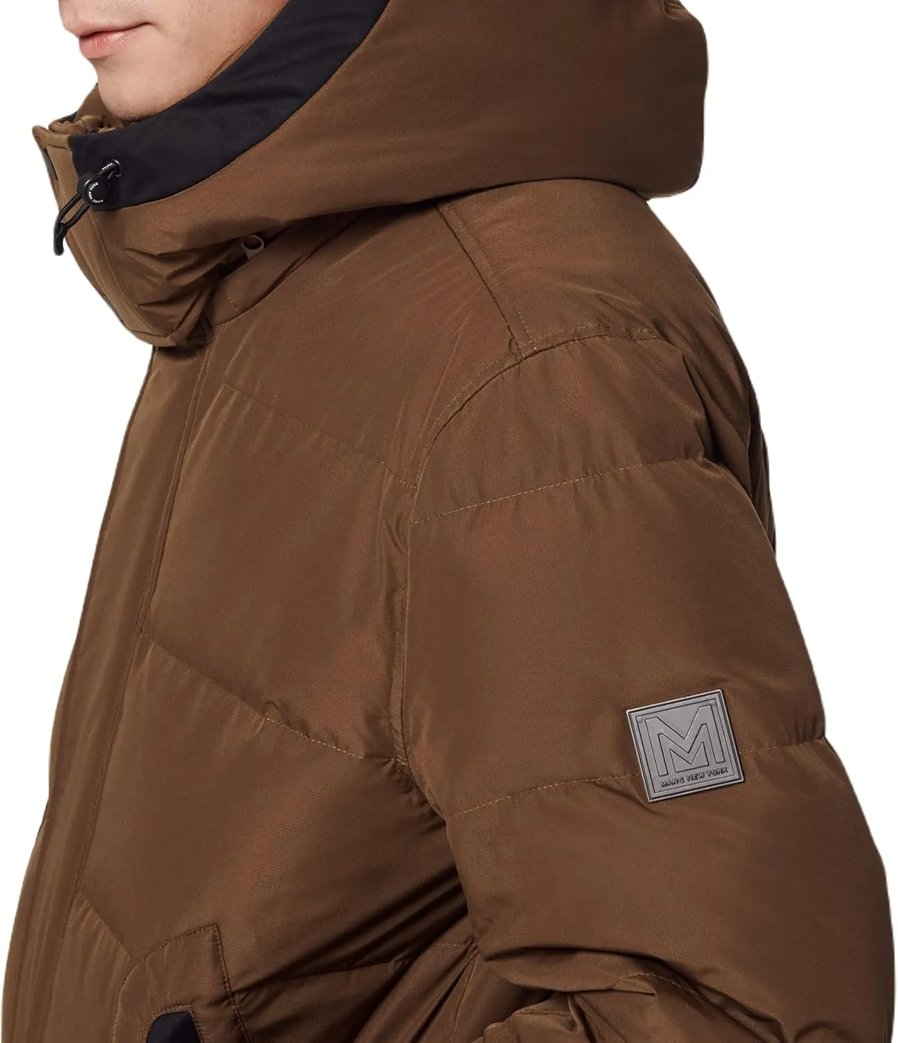 Andrew Marc Men's Short Quilted Inner Bib Attached Down Fill Phoenix Down Bomber Hybrid