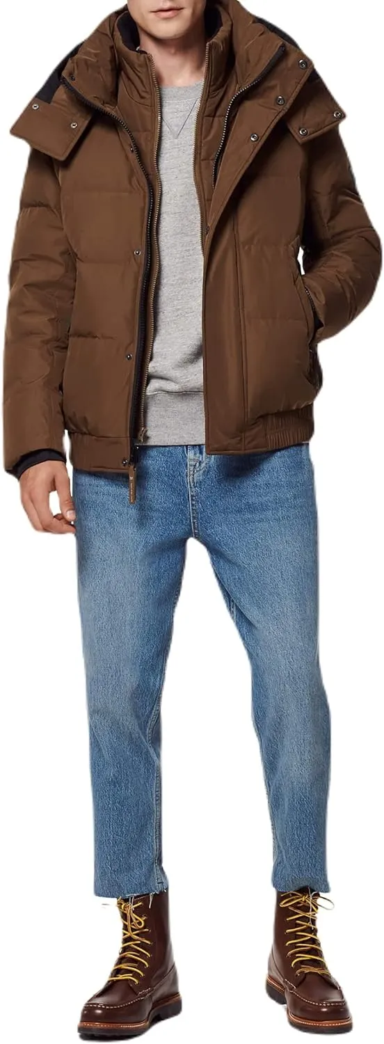 Andrew Marc Men's Short Quilted Inner Bib Attached Down Fill Phoenix Down Bomber Hybrid