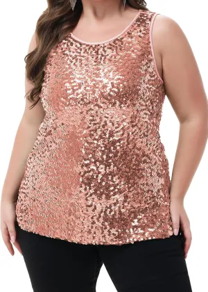 Anna-Kaci Womens Plus Size Sleeveless Sequin Tops Sparkle Shine Tank Top