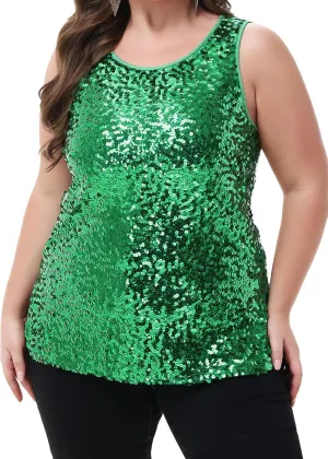 Anna-Kaci Womens Plus Size Sleeveless Sequin Tops Sparkle Shine Tank Top