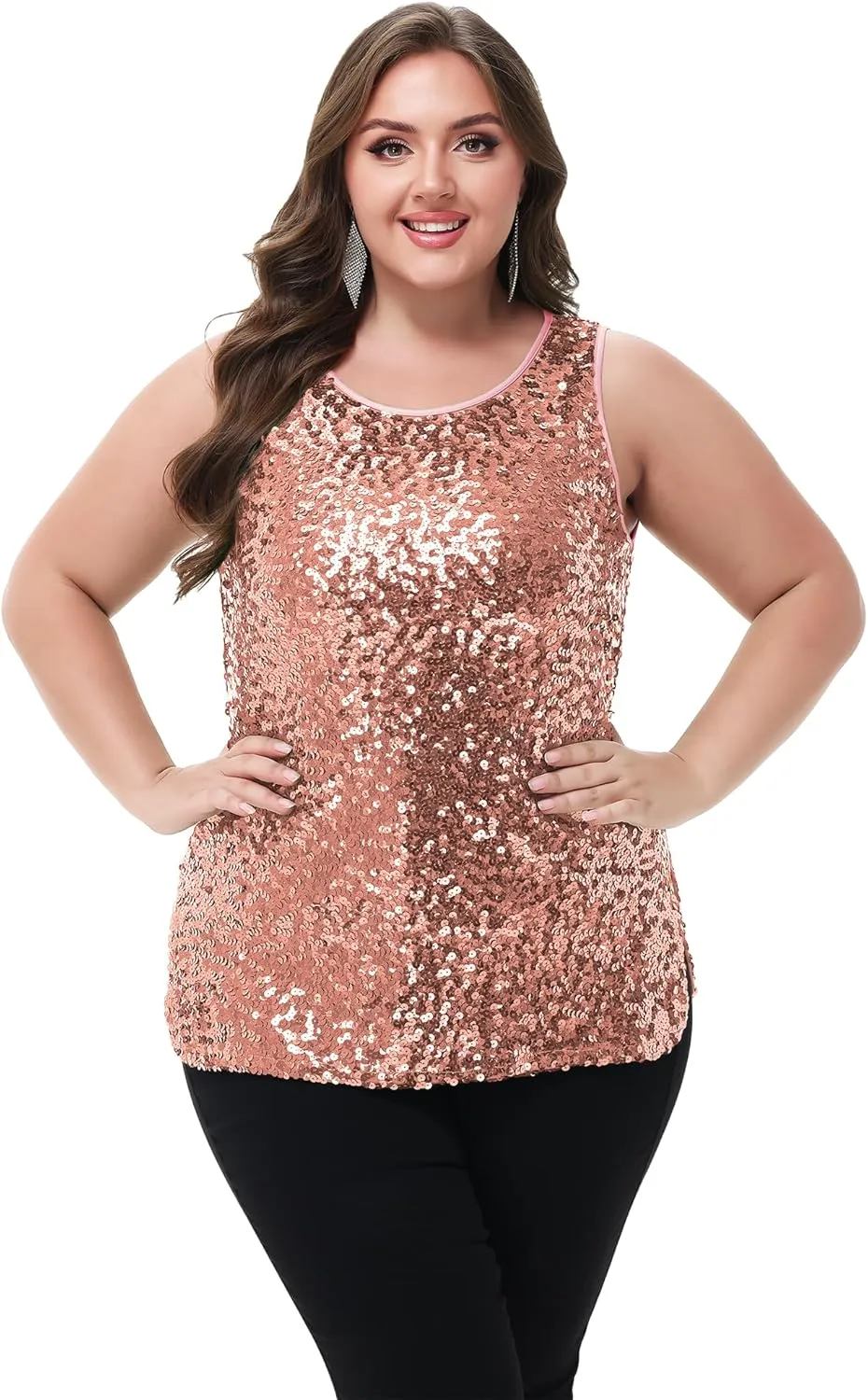 Anna-Kaci Womens Plus Size Sleeveless Sequin Tops Sparkle Shine Tank Top