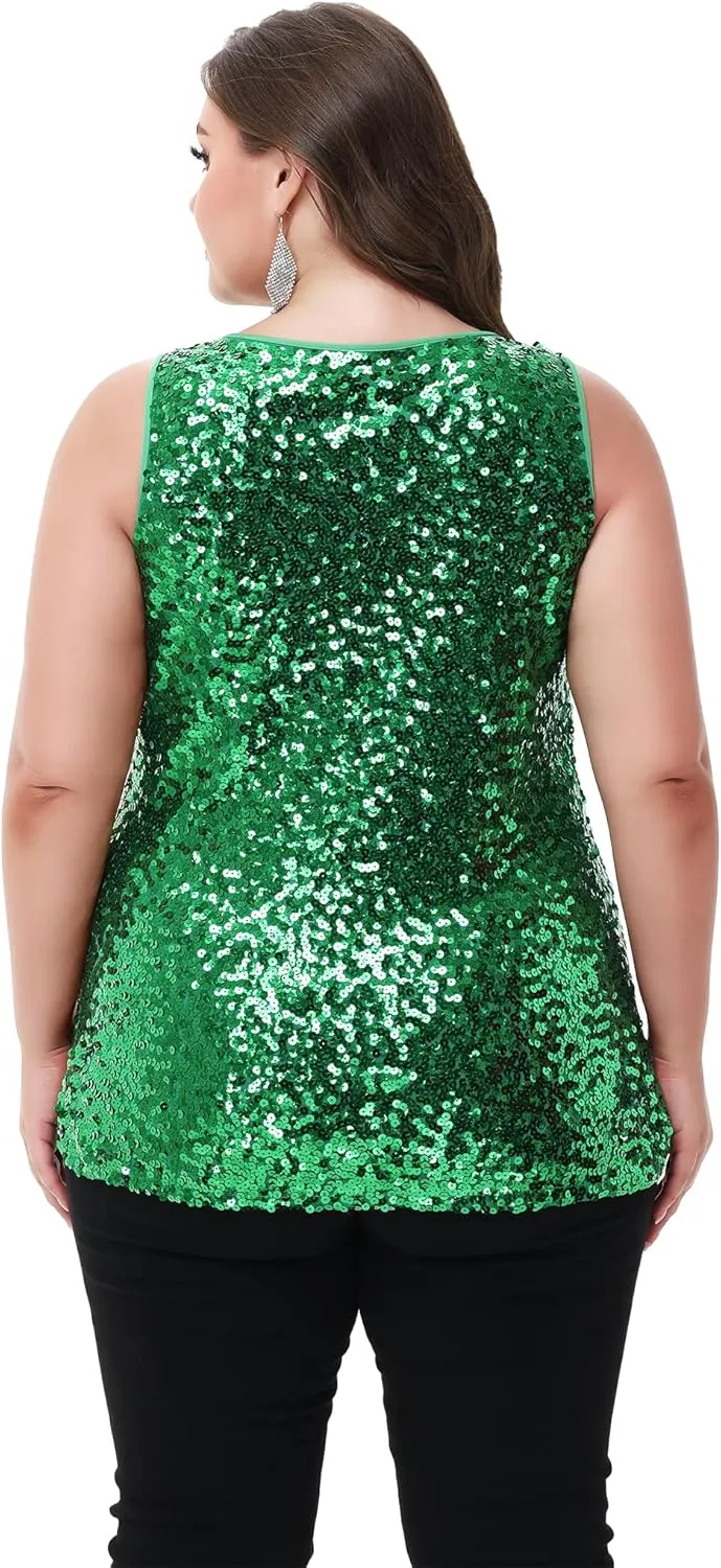 Anna-Kaci Womens Plus Size Sleeveless Sequin Tops Sparkle Shine Tank Top