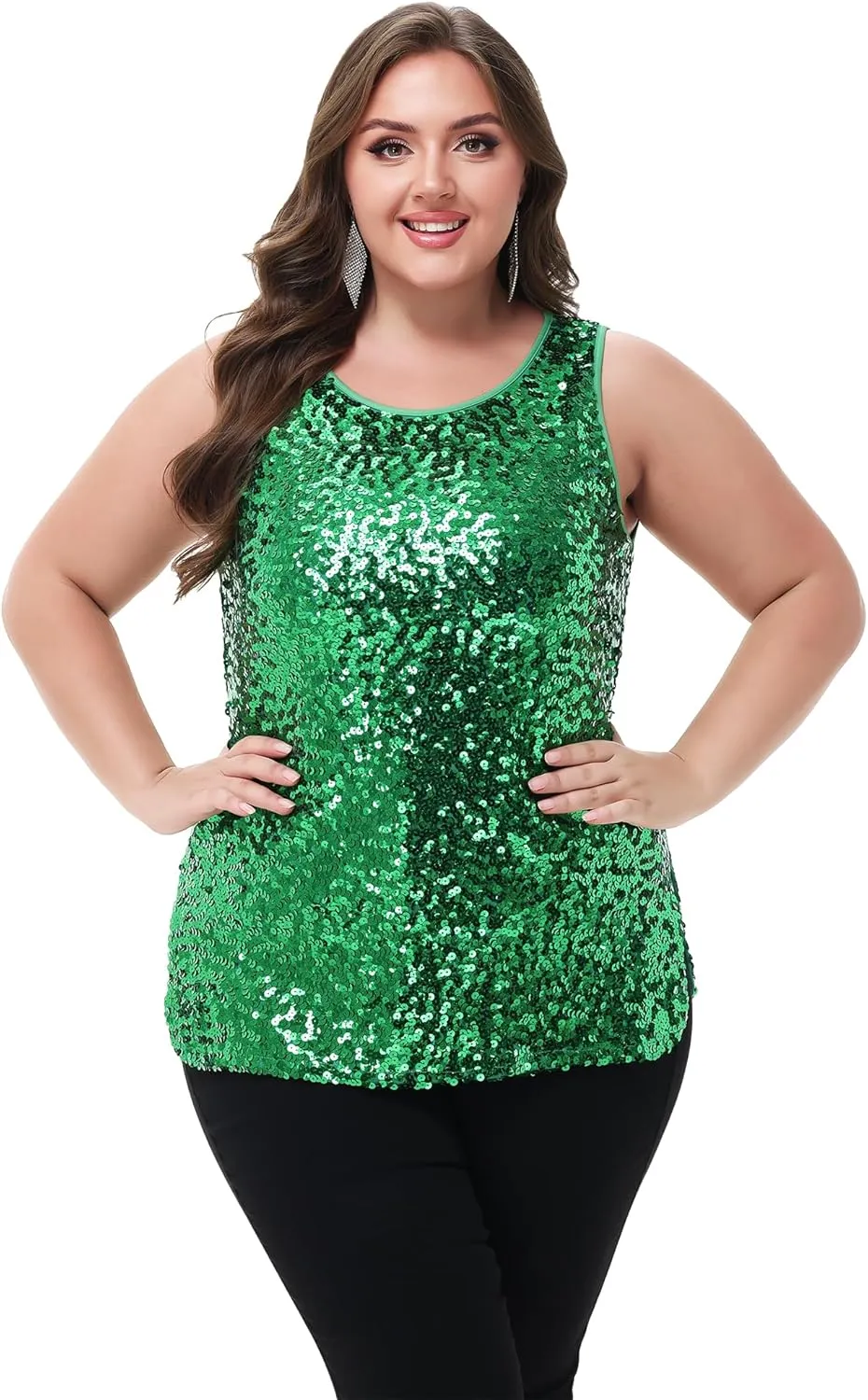 Anna-Kaci Womens Plus Size Sleeveless Sequin Tops Sparkle Shine Tank Top