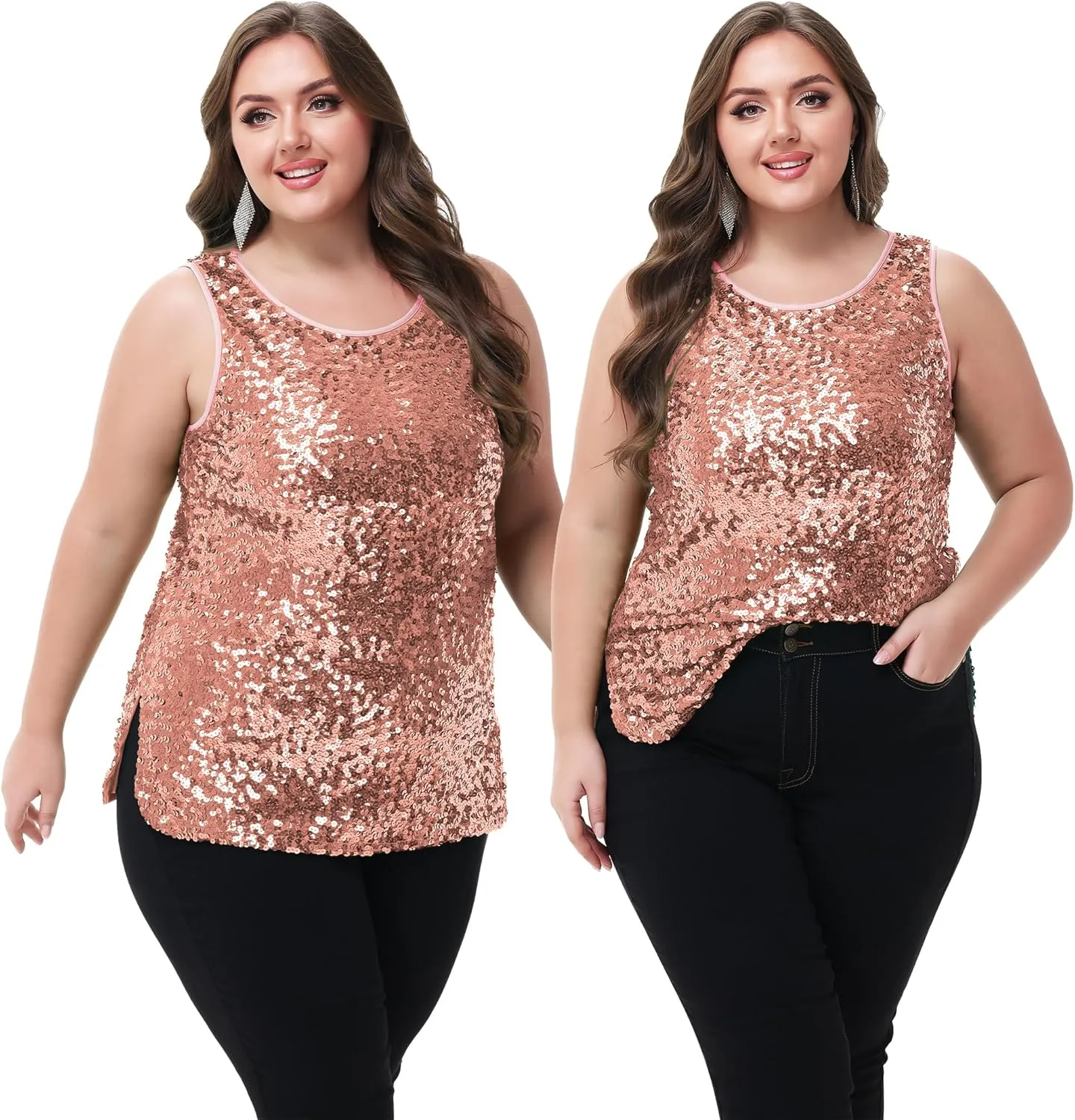 Anna-Kaci Womens Plus Size Sleeveless Sequin Tops Sparkle Shine Tank Top