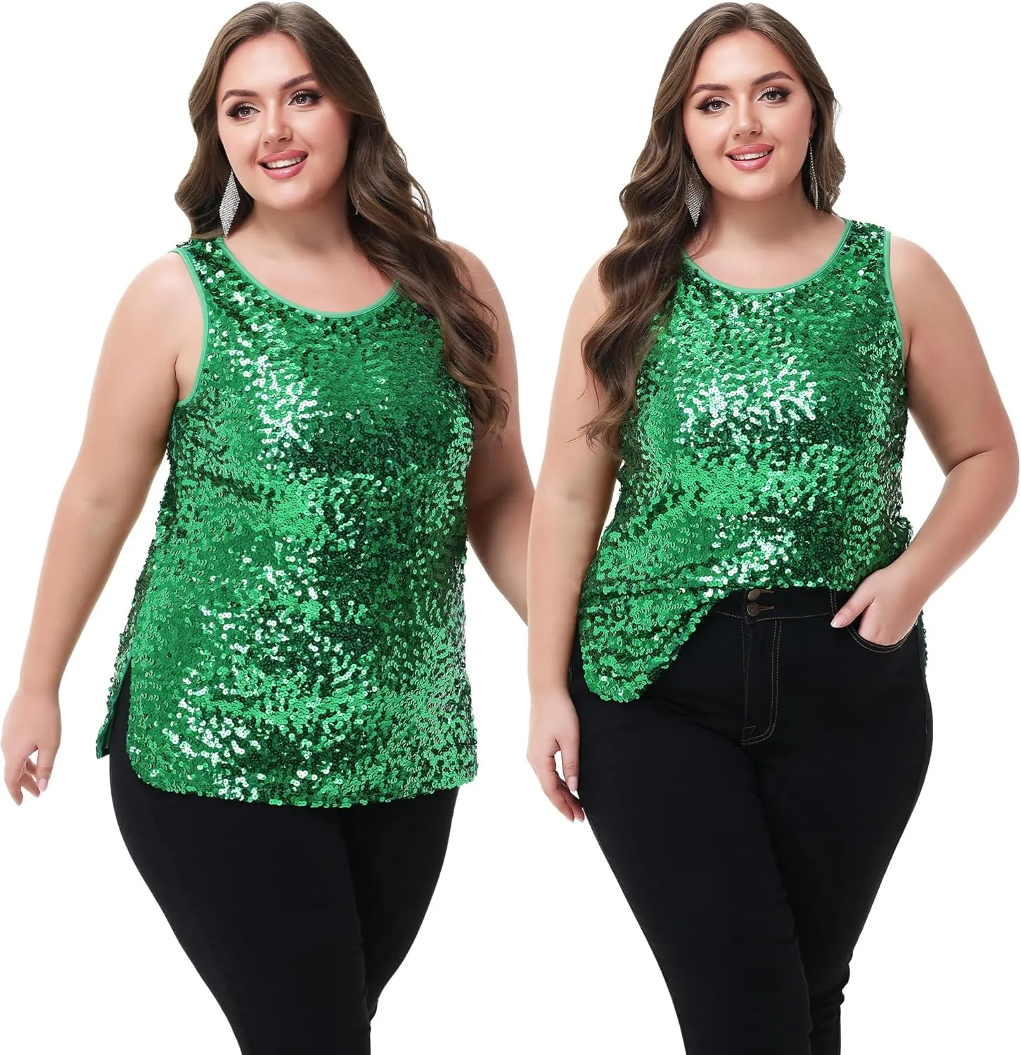 Anna-Kaci Womens Plus Size Sleeveless Sequin Tops Sparkle Shine Tank Top
